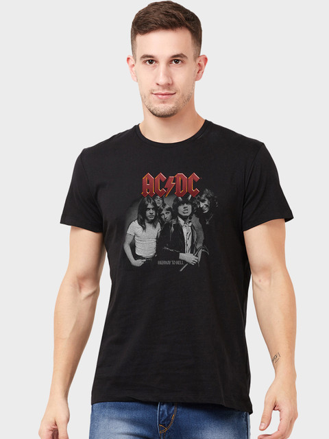

Free Authority Men Black ACDC Printed Round Neck Pure Cotton T-shirt