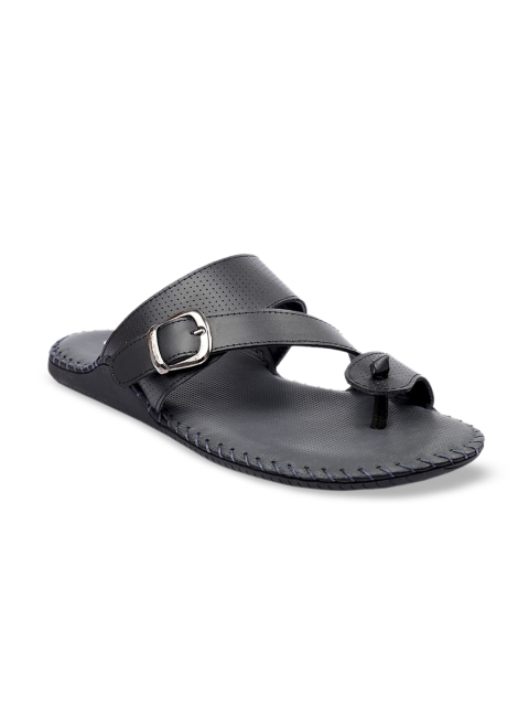 

one8 Select BY VIRAT KOHLI Men Black One-Toe Leather Comfort Sandals