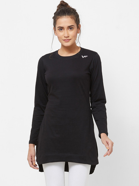 

Vero Forza Women Black Solid Round Neck Longline T-shirt