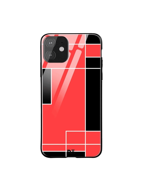 

DailyObjects Coral Red & Black Blocks iPhone 11 Glass Cover