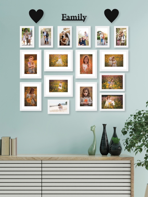 

RANDOM Set Of 16 White Solid Collage Photo Frames With Black Plaques