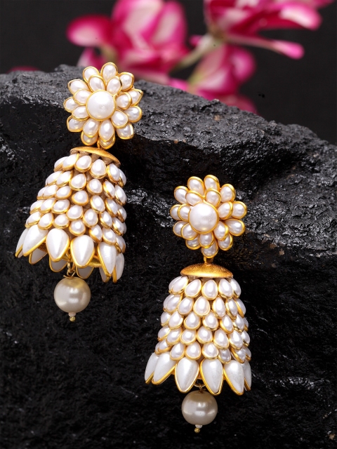 

DUGRISTYLE Gold-Plated & White Dome Shaped Jhumkas