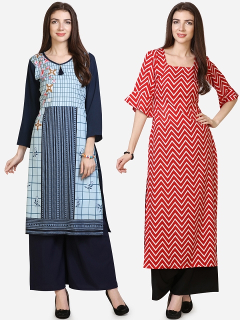 

Silk Bazar Women Blue & Red Printed A-Line Kurta