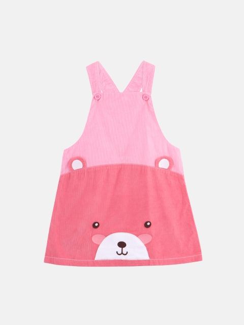 

Beebay Girls Pink Colourblocked Corduroy Pinafore Dress