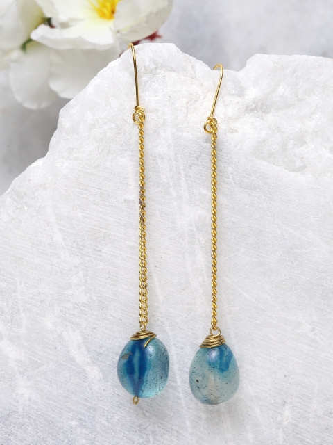 

DUGRISTYLE Gold-Plated & Blue Sterling Silver Drop Earrings