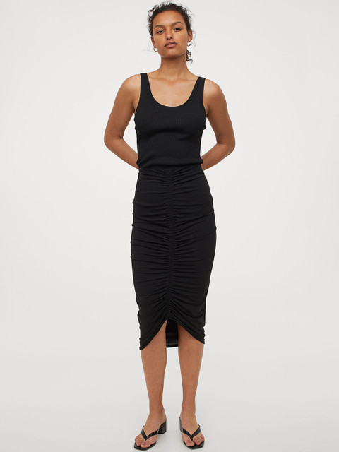 

H&M Women Black Solid Draped Skirt