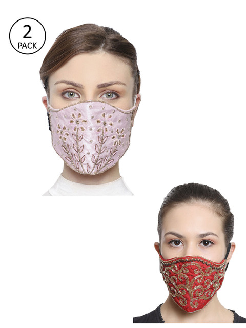 

Anekaant Women 2 Ply 3 Ply Art Silk Reusable Embellished Cloth Masks, Multi