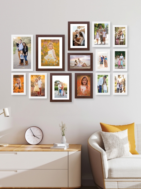 

RANDOM Set of 14 Brown & White Solid Synthetic Collage Photo Frames