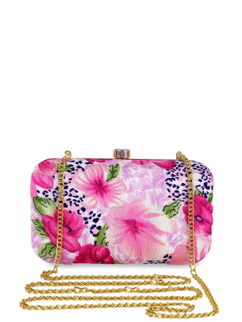 

REZZY White & Pink Printed Box Suede Clutches