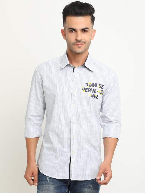 

Flyrs Club Men White & Blue Slim Fit Checked Casual Shirt