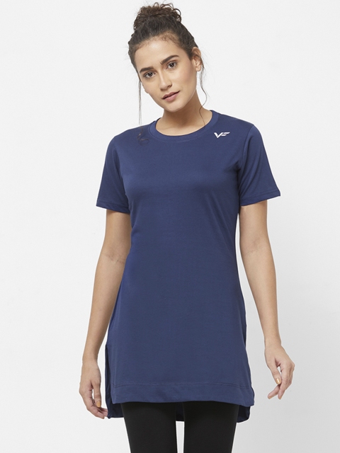 

Vero Forza Women Blue Solid Round Neck Longline T-shirt