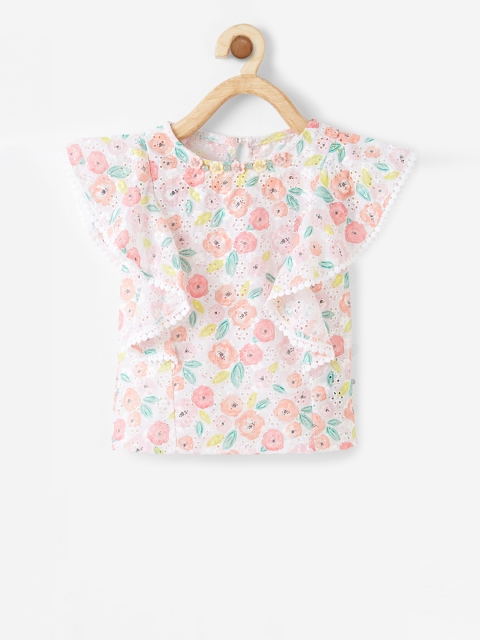

VITAMINS Girls Off-White & Pink Floral Printed Kaftan Top