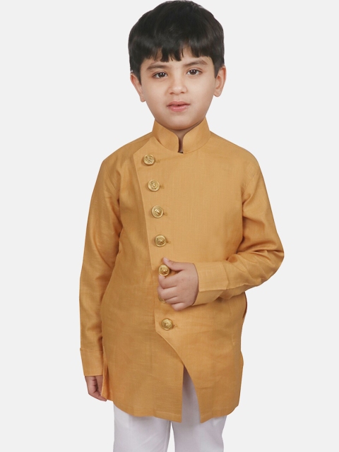 

SG YUVRAJ Boys Gold Solid Angrakha Straight Kurta