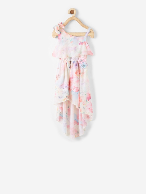 

VITAMINS Girls Multicoloured Floral Print One Shoulder Dress, Multi