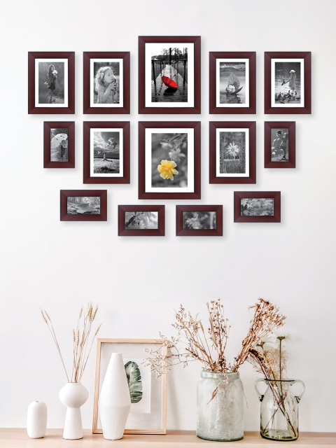 

RANDOM Set Of 14 Brown Solid Collage Rosewood Photo Frames