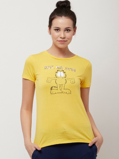 

Free Authority Women Yellow Garfield Printed Round Neck T-shirt