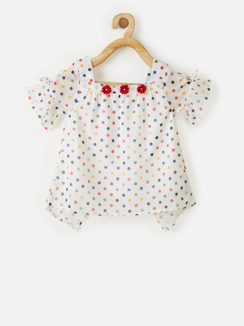 

VITAMINS Girls Whit Polka Dots Print Styled Back Top, White