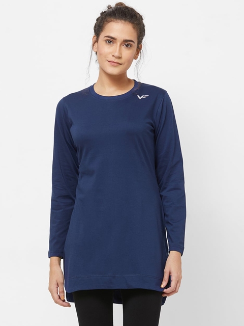 

Vero Forza Women Navy Blue Solid Longline T-shirt
