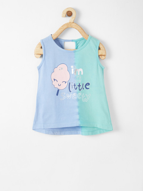 

VITAMINS Girls Blue & Green Colourblocked A-Line Pure Cotton Top