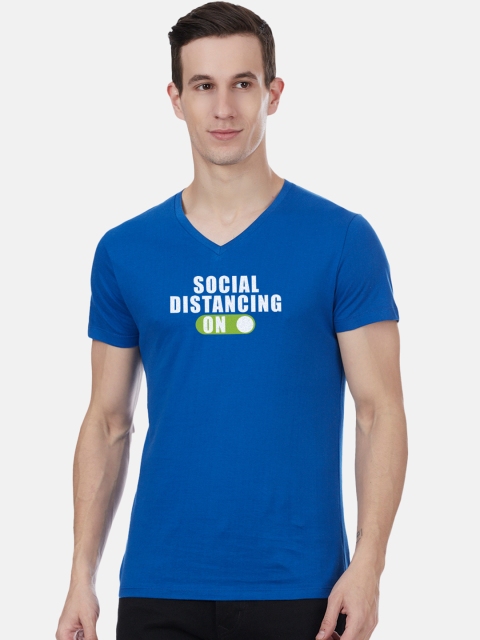 

Free Authority Men Blue & White Printed V-Neck T-shirt