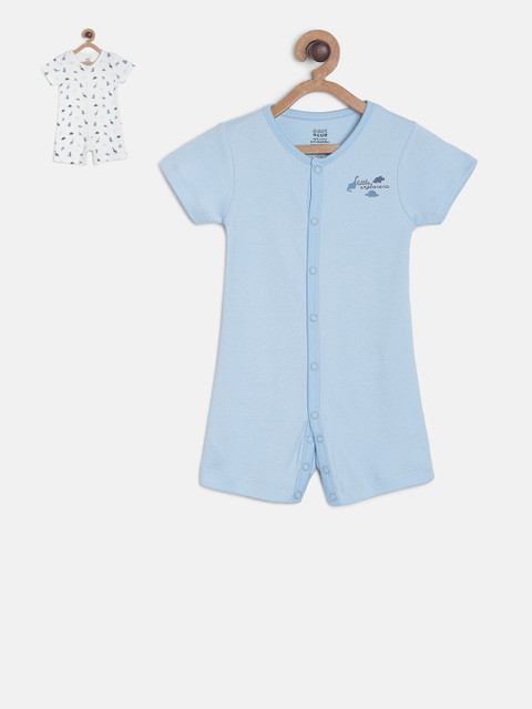 

MINI KLUB Infant Boys Pack Of 2 Blue & White Printed Rompers