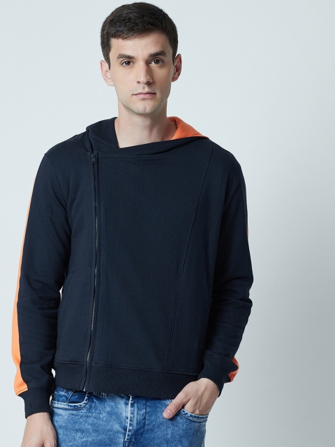 

PERF Men Navy Blue Solid Hooded Sweatshirt