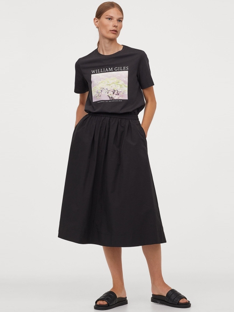 

H&M Women Black Solid Calf-length Skirt