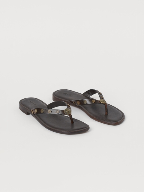 

H&M Women Brown Leather Flip Flops