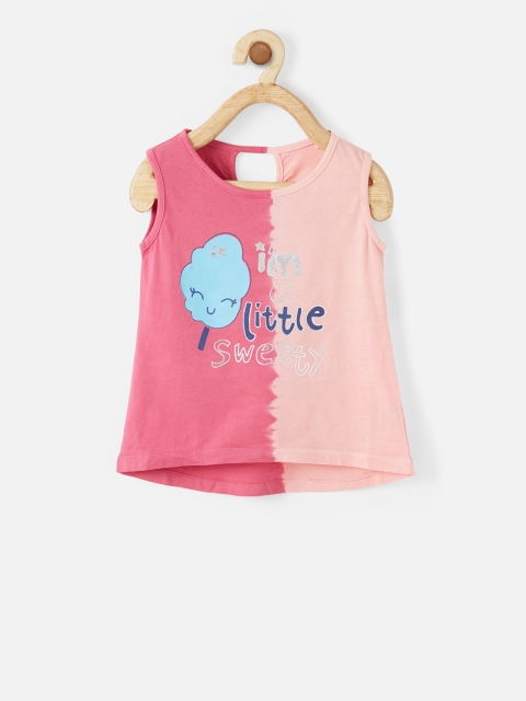 

VITAMINS Girls Pink Colourblocked Pure Cotton Top