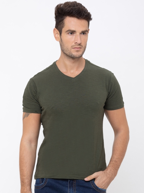 

Globus Men Olive Green Solid V-Neck T-shirt