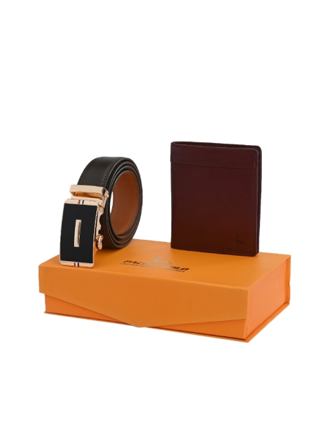 

Pacific Gold Men Brown Genuine Leather Autolock Belt & Wallet Gift Set