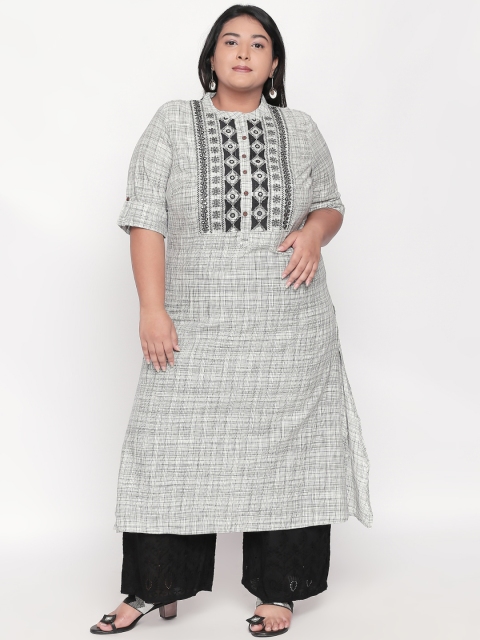 

RANGMANCH PLUS by Pantaloons Women Off-White & Black Yoke Design A-Line Kurta