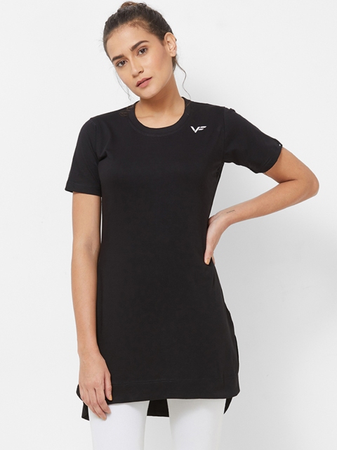 

Vero Forza Women Black Solid Round Neck Longline T-shirt