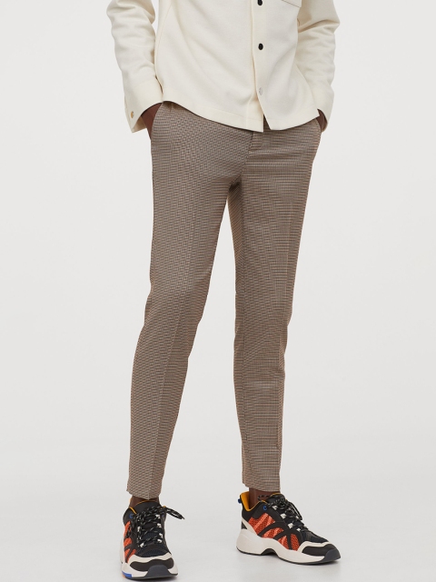 

H&M Men Beige & Black Checked Skinny Fit Trousers