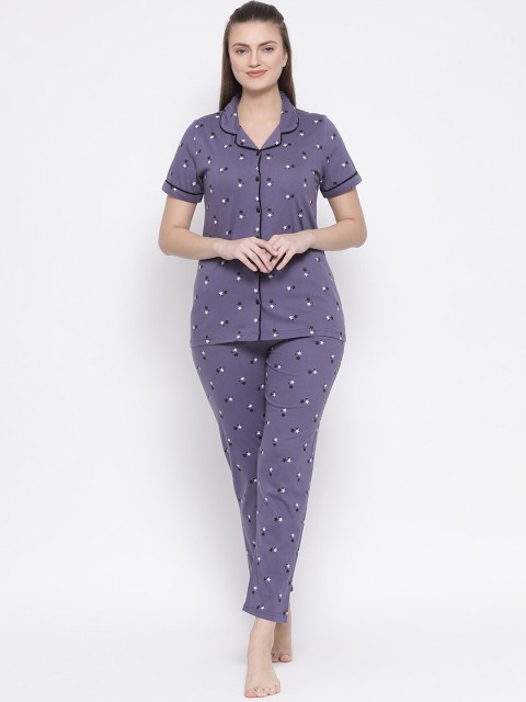 

Kanvin Women Purple Printed Night Suit