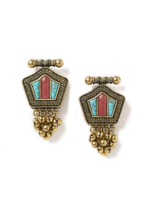 

H&M Gold & Turquoise Blue Large Bell-Decorated Earrings