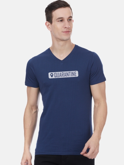 

Free Authority Men Blue Printed V-Neck T-shirt