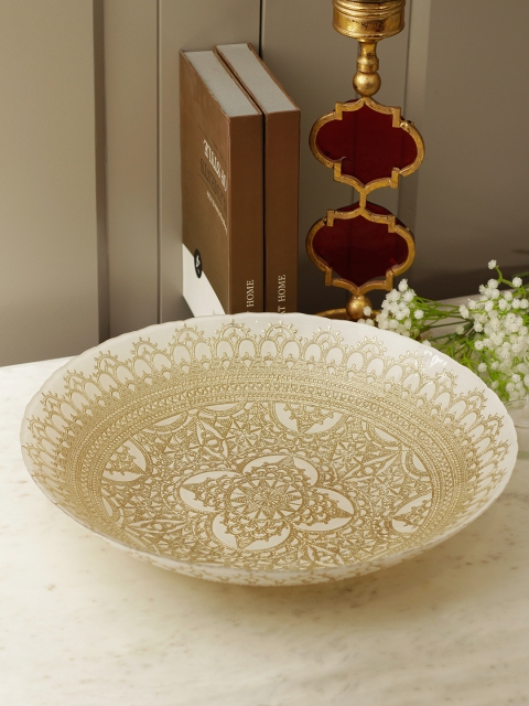 Living Essence White & Gold-Toned Textured Glass Accent