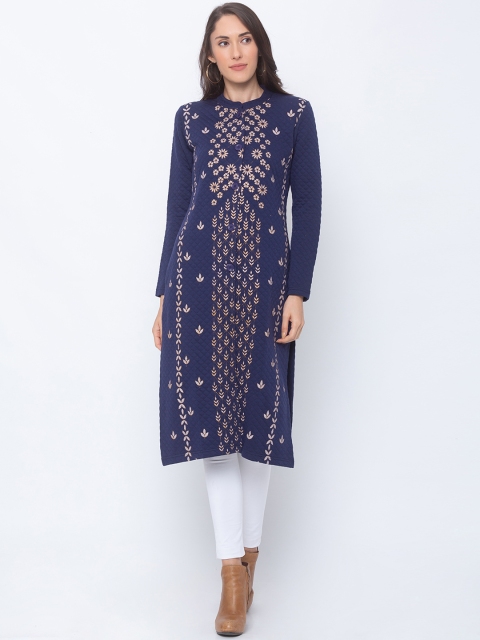 

Globus Women Navy Blue & Grey Printed Straight Kurta