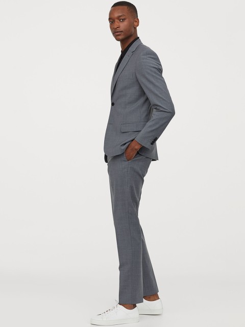 

H&M Men Grey Solid Wool-Blend Trousers Slim Fit