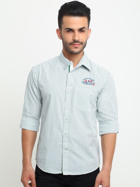 

Flyrs Club Men White & Green Slim Fit Checked Casual Shirt