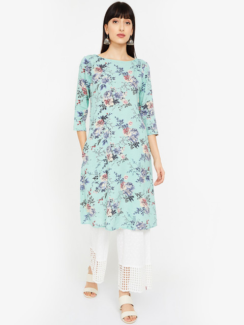 

Melange by Lifestyle Women Blue & Pink Floral Printed Straight Kurta