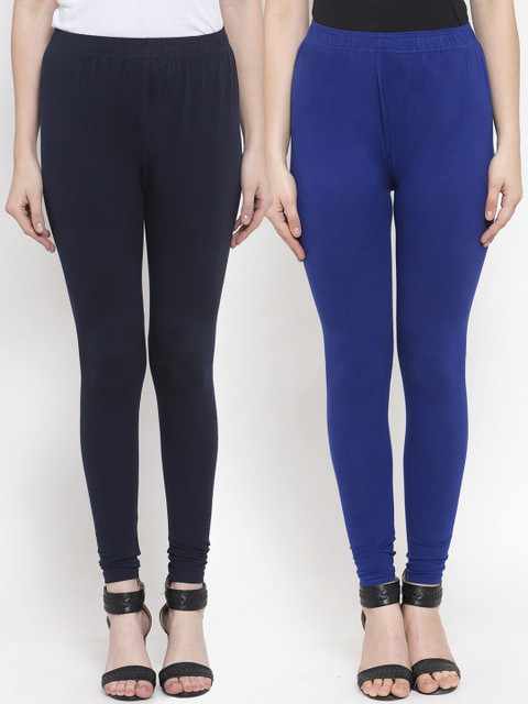

TAG 7 Women Pack Of 2 Solid Churidar-Length Leggings, Blue