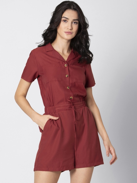 

FabAlley Women Rust Brown Solid Playsuit