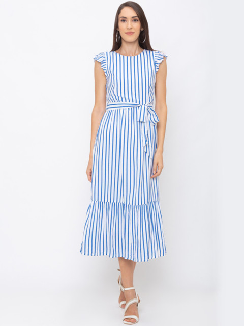 

Globus Women White Striped Fit and Flare Dress