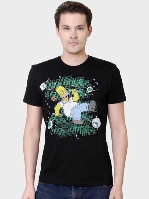 

Free Authority Men Black Simpsons Printed Round Neck Pure Cotton T-shirt
