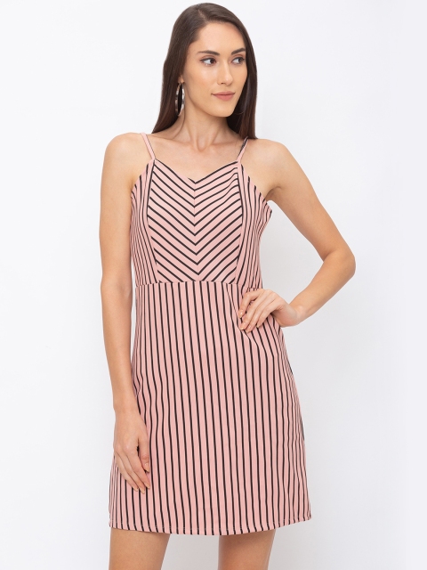 

Globus Women Peach-Coloured & Black Striped Fit and Flare Dress