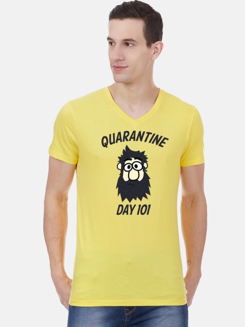 

Free Authority Men Yellow & Black Printed V-Neck T-shirt