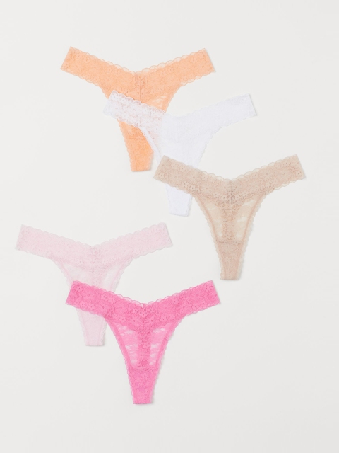 

H&M Women Pack of 5 Lace Thong Briefs, White