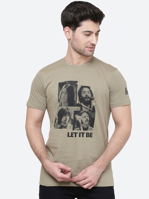 

Free Authority Men Olive Brown The Beatles Printed Round Neck Pure Cotton T-shirt
